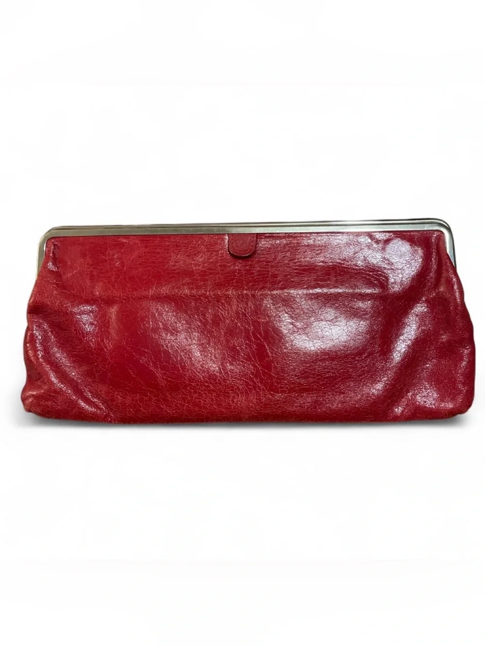 HOBO The Original Lauren Double Frame Clutch Wallet Red Glazed Leather